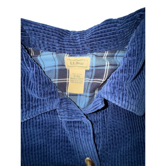 Vintage L.L. Bean Corduroy Button Shirt Jacket Blue Flannel Lined Shacket Medium - Picture 3 of 4